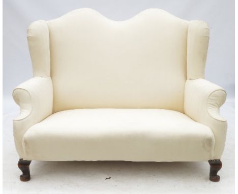 A Georgian design camel back sofa, raised on short cabriole legs, width 55ins 