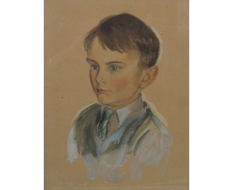 Brett, watercolour portrait of young boy, 17ins x 12.5ins, together with another similar watercolour portrait of a young boy,