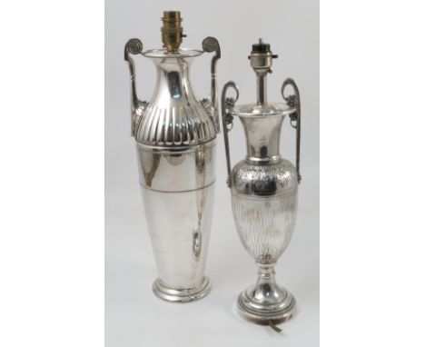 A WMF silver plated table lamp, of urn form, numbered 156, height 18ins, together with a PL Fabrications silver plated lamp b