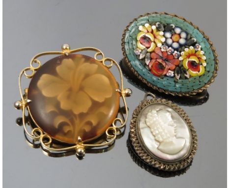 A collection of jewellery, to include a Theodor Farhner smoky quartz brooch, an enamel arm bangle, a Tunbridge ware bangle, a