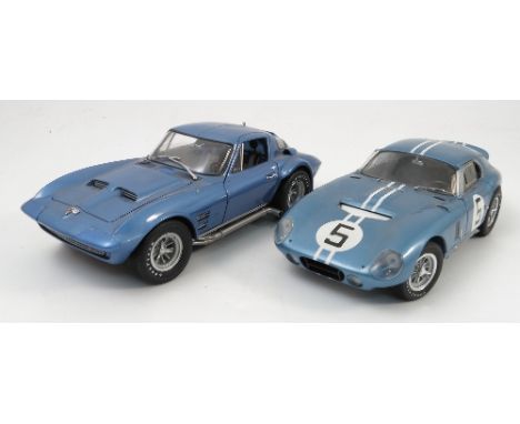 An Exoto Inc Chevrolet Courvette Grand Sport, from the racing legends series, 1:18 scale. together with Cobra Daytona Coupe, 