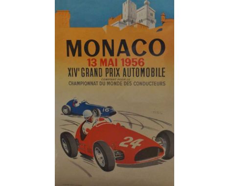 J Ramel - Monaco 13th May 1956 XIVe Grand Prix Automobile, re-issued, limited edition colour lithograph, 100 cm x 68 cm overa