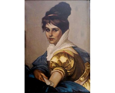 ? Cesare Tallene - head and shoulder portrait of a young woman, oil on canvas, signed lower right, 60 cm x 46 cm, framed COND
