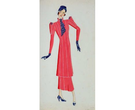 C R Lott - four fashion studies, watercolour and pencil heightened with body colour and ink, variously inscribed and dated 19