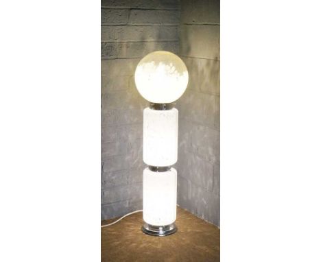 A Murano ? glass and chromium plated light internally lit the column composed of two white speckled cylindrical segments with