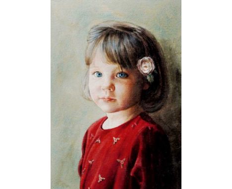 ? John A. Blakey - portrait of a young child a rose in her hair, watercolour, unsigned, 42 cm x 30 cm, unframed (some water s