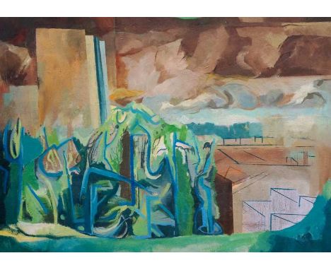 Maurice William Partridge - abstract landscape, oil on canvas, 66 cm x 92 cm, framed
