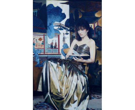 ? John A. Blakey - portrait of a young woman seated in a chinoiserie decorated room, oil on canvas, signed lower right and da