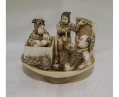 Japanese - Late 19th Century Very Fine and Signed Ivory Netsuke. Signed Yoshimatsu. 1.5 Inches Wide. Pristine Condition. 