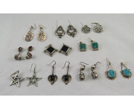 A Good Collection of 10 Pairs of Stone Set Vintage Silver Earrings. Various Shapes, Designs and Sizes. All Marked Silver and 