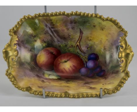 Royal Worcester Hand Painted Rectangular Shaped Dish / Tray ' Fallen Fruits ' Design. Signed E. Townsend. Date 1925. 7 Inches