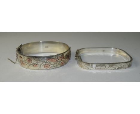 Vintage Silver Hinged Bangles, 2 In Total. Fully Hallmarked. One Faulty Fastener. 59.7 grams. 