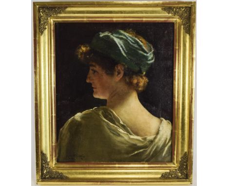 Rowand Holyoake Exh 1880 - 1911, Portrait of a ' Classical Beauty ' Oil on Canvas. Signed Lower Left. Painting Size 13.5 x 11