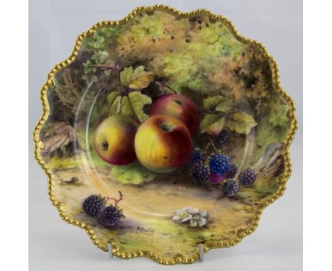 Royal Worcester Hand Painted Cabinet Plate ' Fallen Fruits ' Stillife, Signed R. Austin. Dated 1900. 8.75 Inches Diameter. 