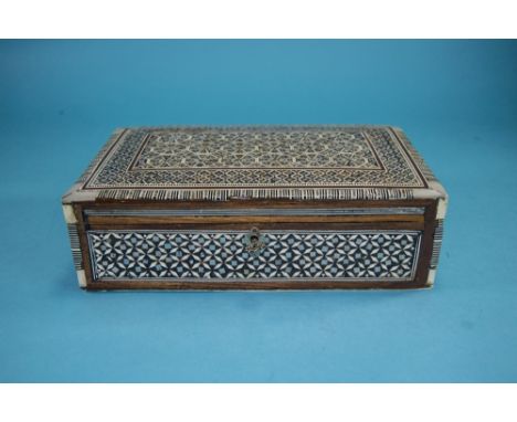 A Fine Cedar-Wood Ivory and Inlaid Lidded Trinket Box with Key. 3.25 Inches High, 10.25 Inches Wide & 6.5 Inches Deep. 