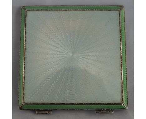 A Very Fine Art Deco - Square Shaped Silver and Guilloche Enamel Ladies Powder Compact. Hallmark Birmingham 1935. 3 x 3 Inche