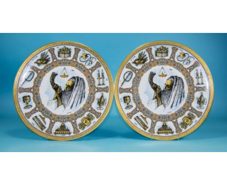 Two Goebel Traditions Plates, showing symbols of Judaism; after design by renowned sculptor Laszlo Ispanky; each 10 inches in