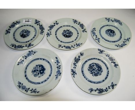 Collection Of 5 Chinese Ceramic Blue And White Plates, Look To Be 17thC, Typical Floral Decoration Diameter 6.75 Inches