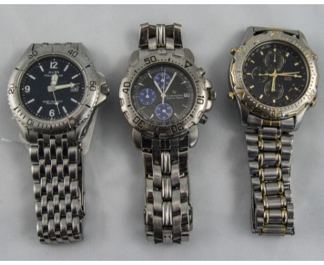 A Collection of Vintage Gents Stainless Steel Wristwatches ( 3 ) In Total. Comprises 1/ Avia Polar Star - 100m, Date-Just, St