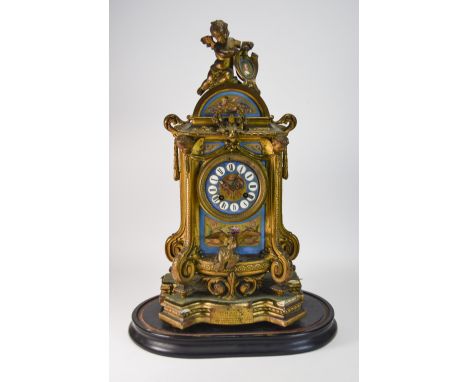 Ormolu-Mounted Mantel Clock, Late 19th Century, Figural Clock With Turquoise Painted Panels, The Movement Stamped For JAPY FR