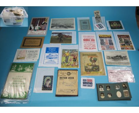 Large Box Containing A Quantity Of Ephemera And Related Items, Comprising Postcards, Cloth Badges, Ticket Stubs etc