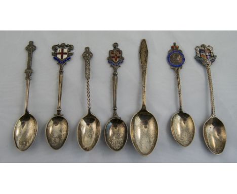 A Collection of Vintage Silver Commemorative Spoons ( 7 ) In Total. All Fully Hallmarked, Various Subjects. 100.7 grams. All 