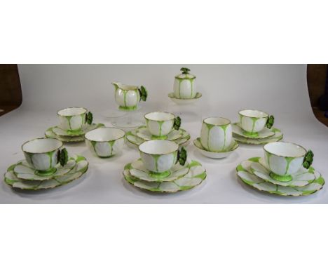 Aynsley - Very Fine and Rare Art Deco Shaped Butterfly Handle 24 Piece Tea Service, In Soft Green and White Colour way. c.193