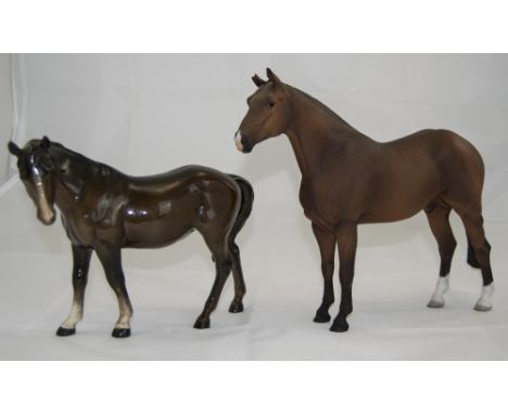 Beswick Horse Figure ' Mare ' Facing Left. Model Num 976, Height 6.75 Inches + a Further Horse Figure, Chip to Right Ear. 