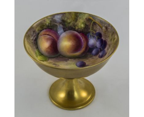 Royal Worcester Hand Painted Small Fruits Tazza ' Fallen Fruits ' Stillife. Signed ' Shuck ' Dated 1922. Stands 3.5 Inches Hi