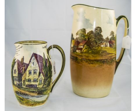 Royal Doulton - Early Series Ware Jug ' Roebuck Inn ' Decorated In Polychrome Enamels. D3603. Height 8 Inches + an Early and 