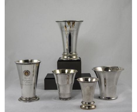 A Good Collection of Stylish Swedish Silver Trophy Cups with Gilt Interiors ( 5 ) In Total. Various Sizes and Shapes. All wit