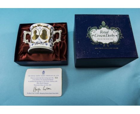 Royal Crown Derby 'Prince Andrew and Sarah Ferguson Wedding' Loving Cup Limited Edition number 526/1000, with box and certifi