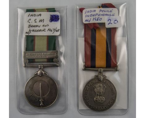 India General Service Medal Jammu And Kashmir 1947-48 Awarded To 3335034 VK RAWEL SINGH SIKH R Together With An India Police 