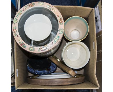 Box Of Pottery And Collectables, Comprising Stick Stand, Jardiniere, Cabinet Plate etc