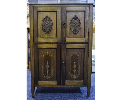 Early 20thC Mahogany Cupboard The Front With 4 Panelled Doors Enclosing Storage Space And Shelf, Height 40 Inches, 26x13 Inch