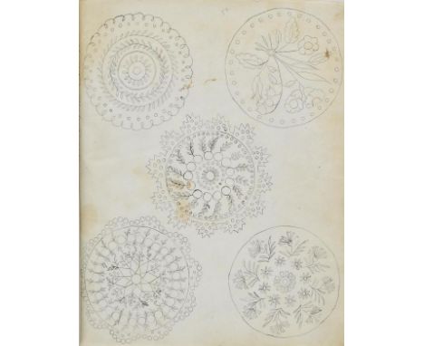 Manuscript Pattern Book.  A manuscript pattern book, mid 19th century,  mostly bold sepia or black ink floral and similar des