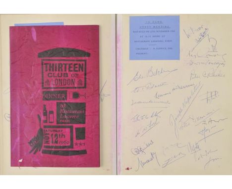 Thirteen Club. A group of four lunch guestbooks, 1928-74,  most pages with typed paper labels giving place and date of lunche