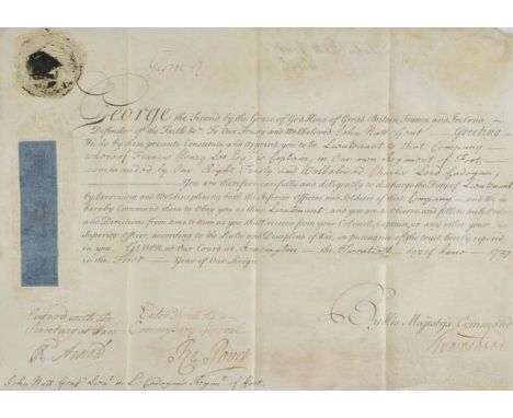 *George II (King of Great Britain and Ireland, 1683-1760). An early document signed, 'George R' at head, Kensington, 20 June 