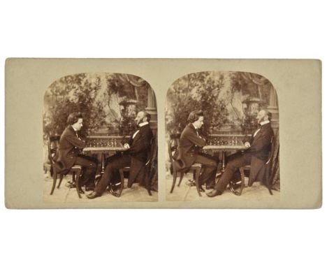 *Stereoview - Chess. A fine stereoview of the American Paul Morphy playing chess with Hungarian champion Johann Jacob Loewent