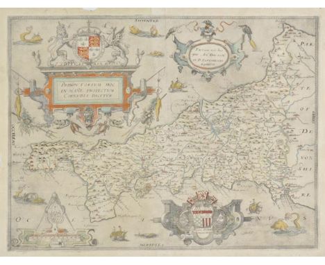 Cornwall. Saxton (Christopher), Promontorium hoc in mare projectum Cornubia dicitur, [1579], engraved map with early hand col