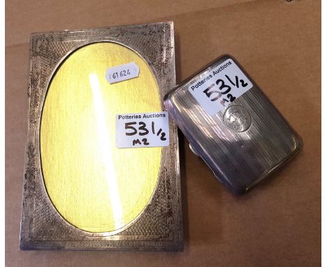 Sterling silver cigarette case together with a Sterling silver photo frame with engine turned design, total weight 106g (weig