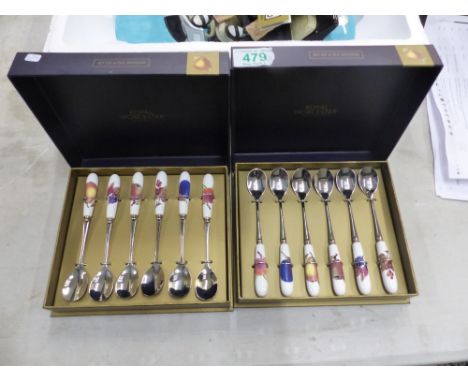 Two Boxed Royal Worcester Evesham Gold Sets of 6 Teaspoons (2) 
