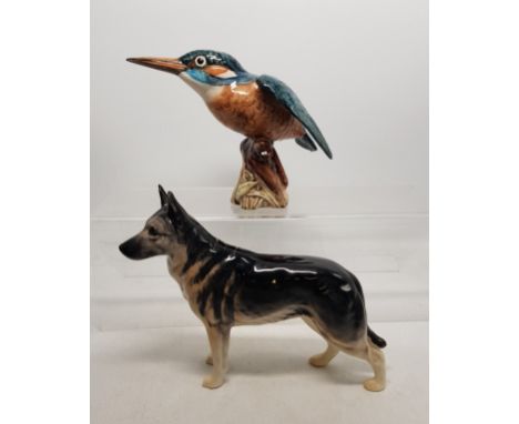 Beswick figure of a Kingfisher together with a Beswick Alsatian figure (2). 