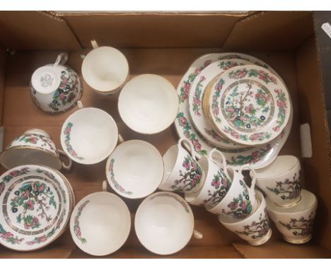 A collection of Indian Tree patterned teaware by Royal Grafton and Sheltonian, including cups, saucers, side plates, small bo