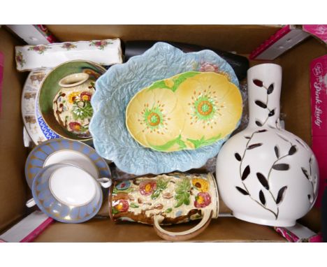 A Mixed Collection of Ceramic Items to include Carltonware Bell Pattern Bowl (restored), Art Glass Vase, Large Staffordshire 