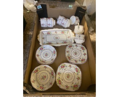 Royal Albert Petit Point Pattern China Teaware to include Teacups, Saucers, Side Plates and Tray (1 Tray) 