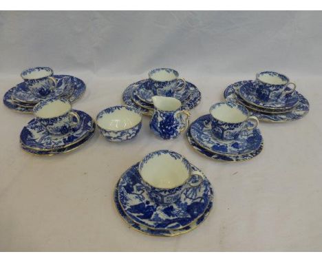 A Royal Crown Derby blue and white six setting tea/sandwich set in an Oriental pattern. 