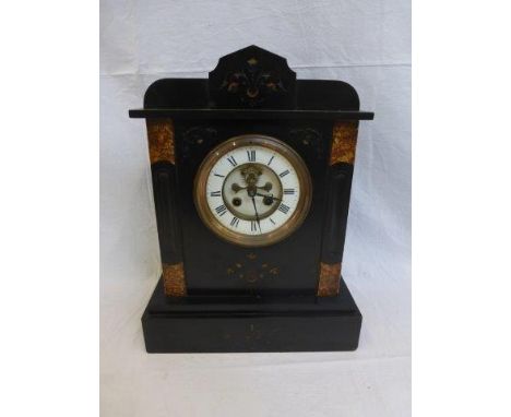 A slate and marble mantle clock. 
