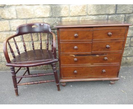 A Georgian mahogany commode chest with original leatherette backrest and a captain's chair. 