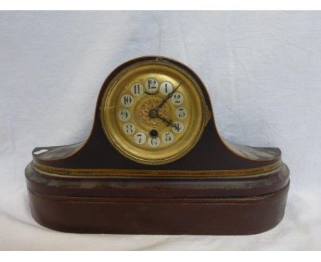 A dome topped inlaid mahogany mantle clock. 